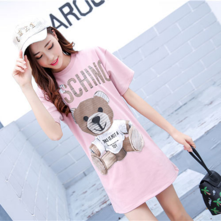 Moschino T-shirt T-shirt Dress Loose Cotton Embroidered Letter Dress