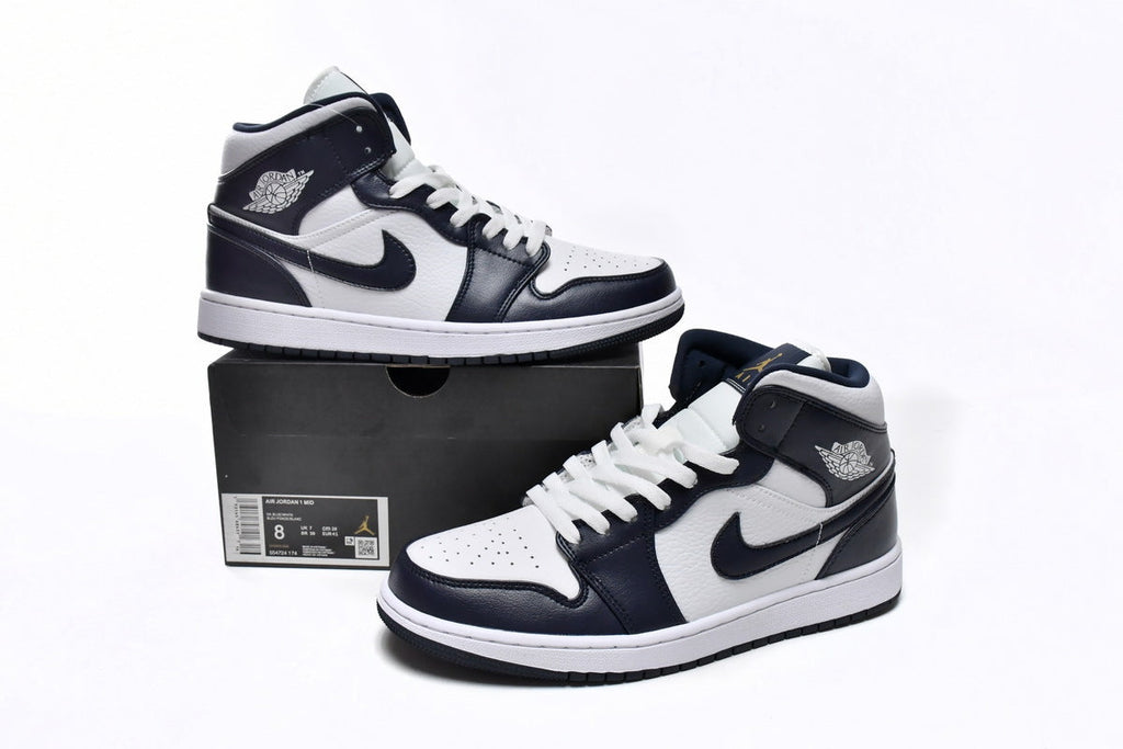 Nike Air Jordan 1 Mid White Metallic Gold Obsidian Reps Sneakers 554724-174