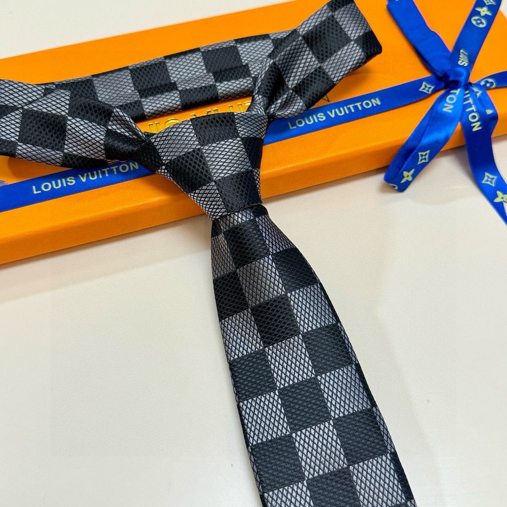 Louis Vuitton Style Men's Damier Check Silk Tie