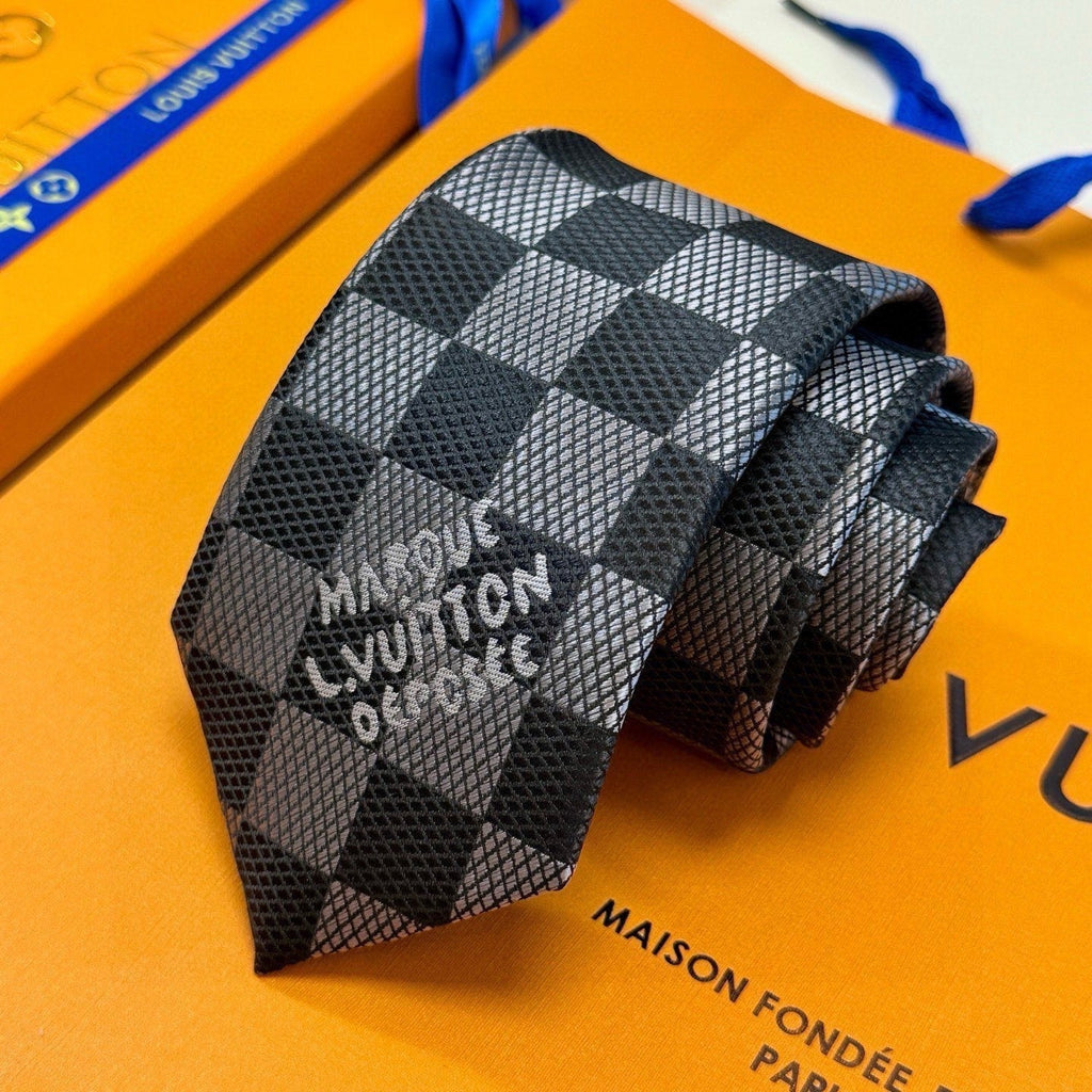 Louis Vuitton Style Men's Damier Check Silk Tie