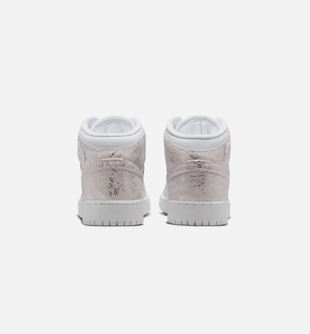Air Jordan 1 Mid SE Youth Lifestyle Sneakers - White/Field Silver