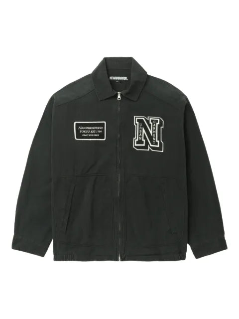 Neighborhood logo-patch zip-fastening jacket