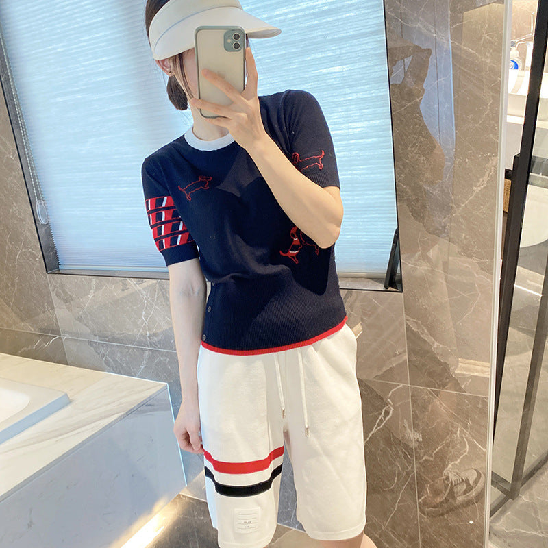 Thom Browne Embroidered Short Sleeve Sweater