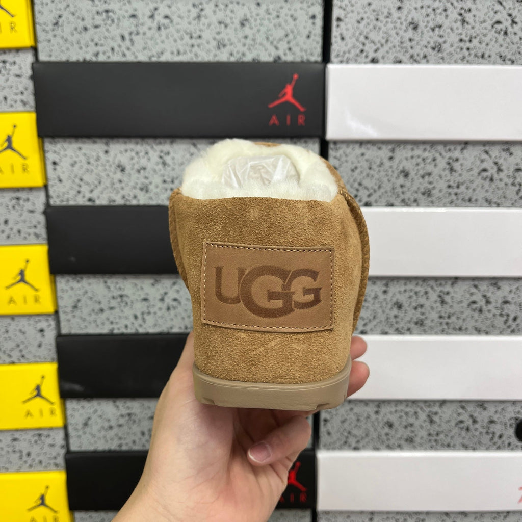 UGG Scufette Slip-On Mule – Suede Open-Back Slipper with Shearling Lining & Tan Lug Sole in Chestnut