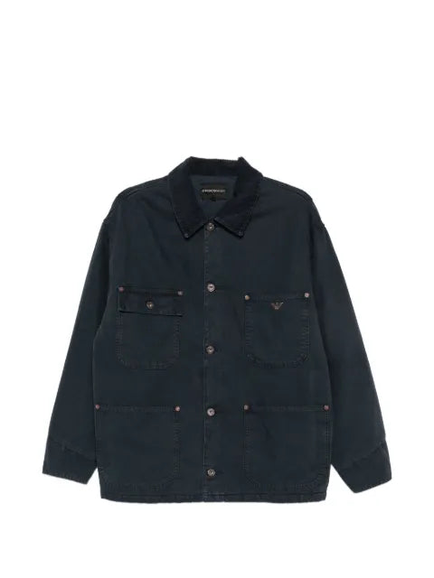 Emporio Armani corduroy-collar logo-plaque jacket