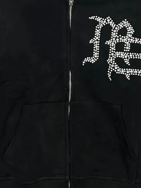 Mixed Emotion faux-pearl embellished zip-up hoodie