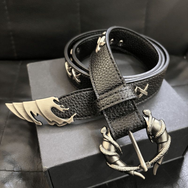 Y2K Punk Phoenix Candle Tip Belt 2.8cm Snake Metal Buckle Unisex