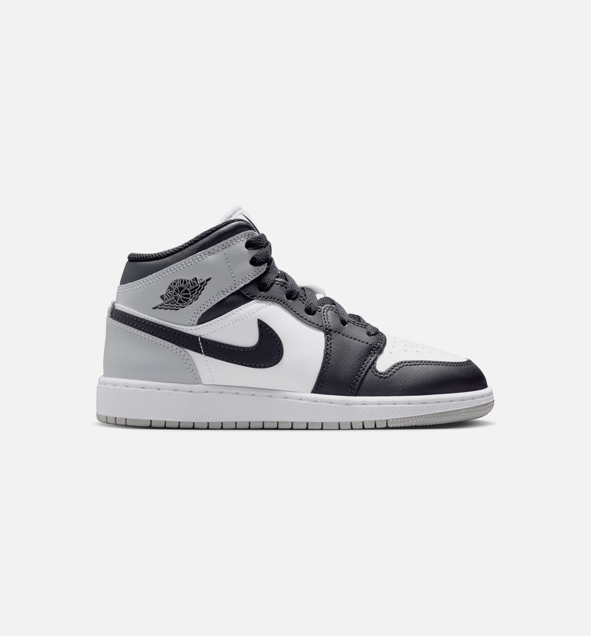 Air Jordan 1 Mid – Grade School Lifestyle Shoe in White/Light Smoke Grey/Black