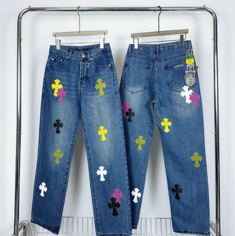 Multicolor Patch Denim Jeans – Streetwear Distressed Style