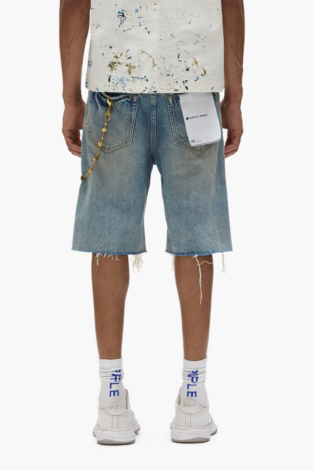P059 Distressed Patch Shorts