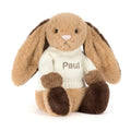 Bashful Patchwork Brown Bunny with Personalized Cream Jumper