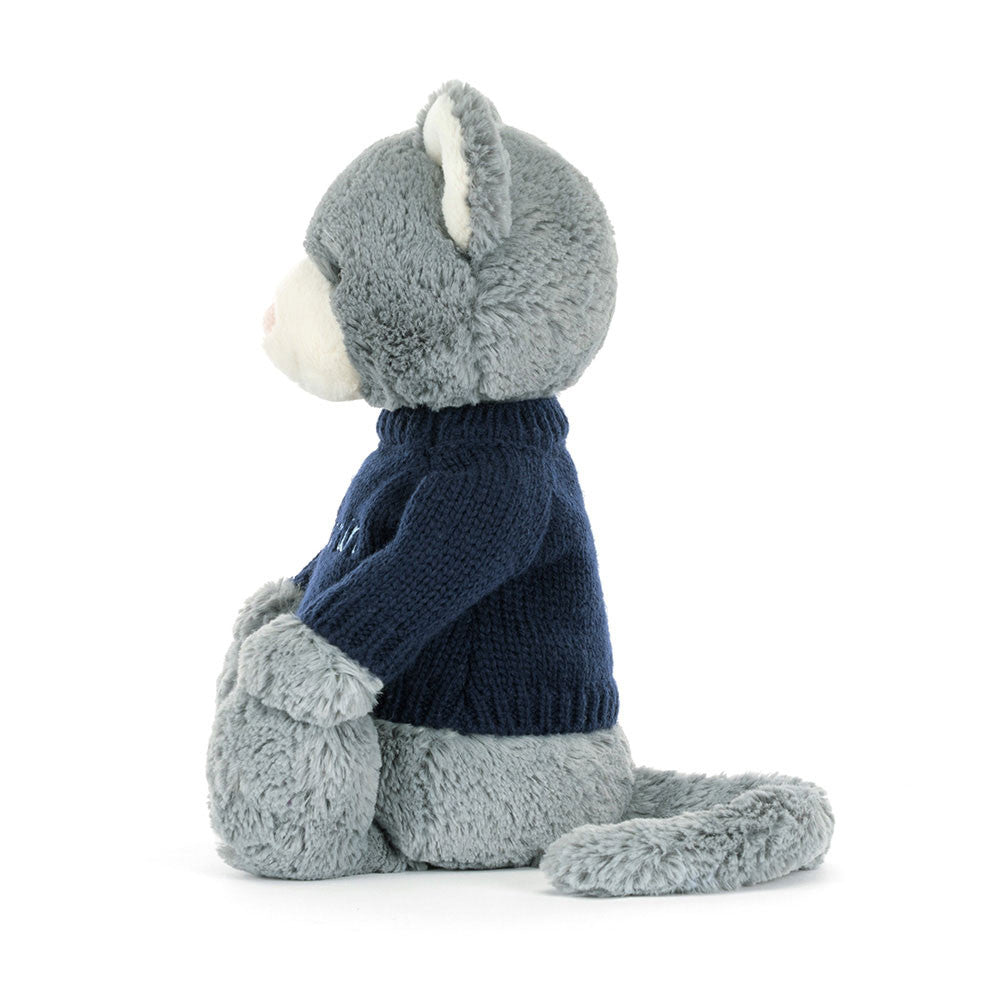 Bashful Kitten with Personalized Navy Jumper
