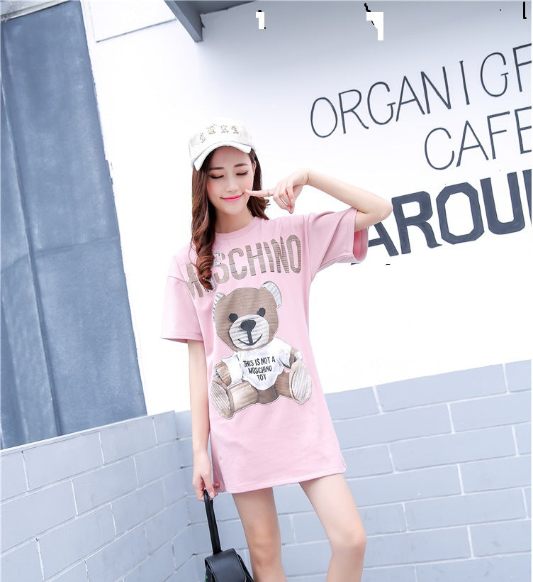 Moschino T-shirt T-shirt Dress Loose Cotton Embroidered Letter Dress
