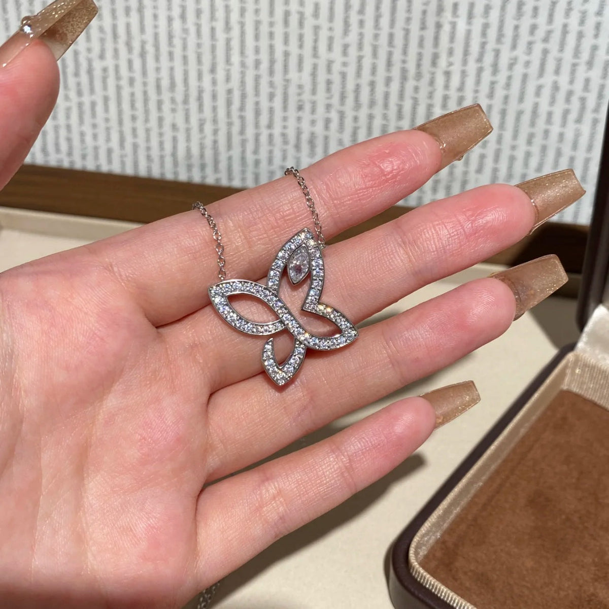 Harry Winston Style Butterfly Lily Cubic Zirconia Necklace