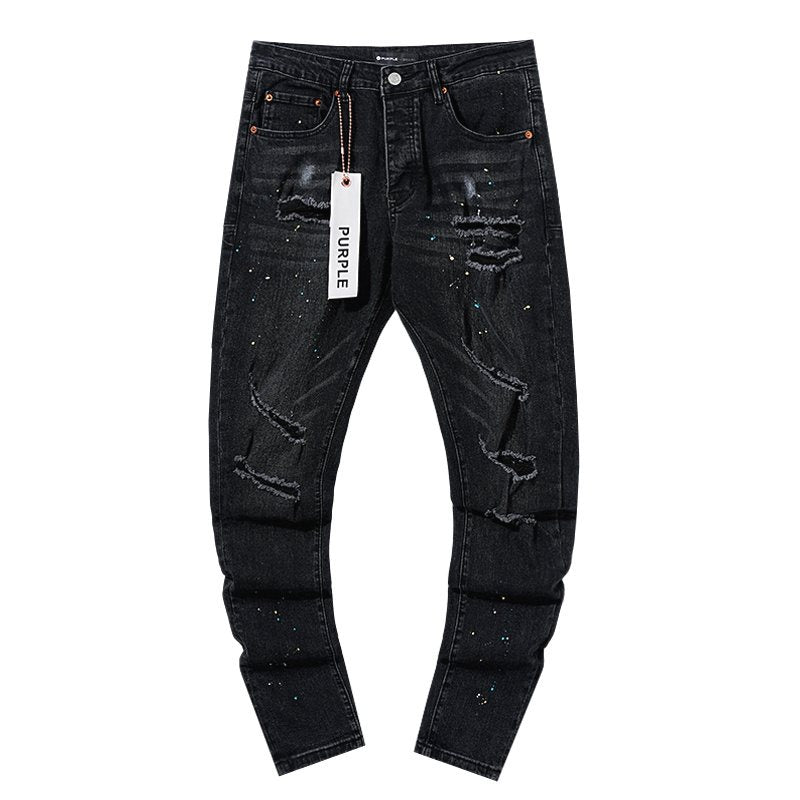 Purple Brand Black Paint-Splatter Distressed Jeans