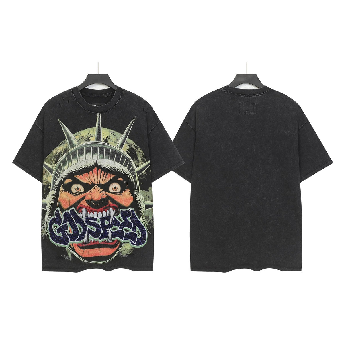 Godspeed Distressed Rhinestone Graphic T-Shirt
