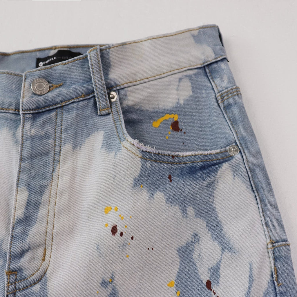 Purple Brand Light Blue Bleached Paint Splatter Skinny Jeans