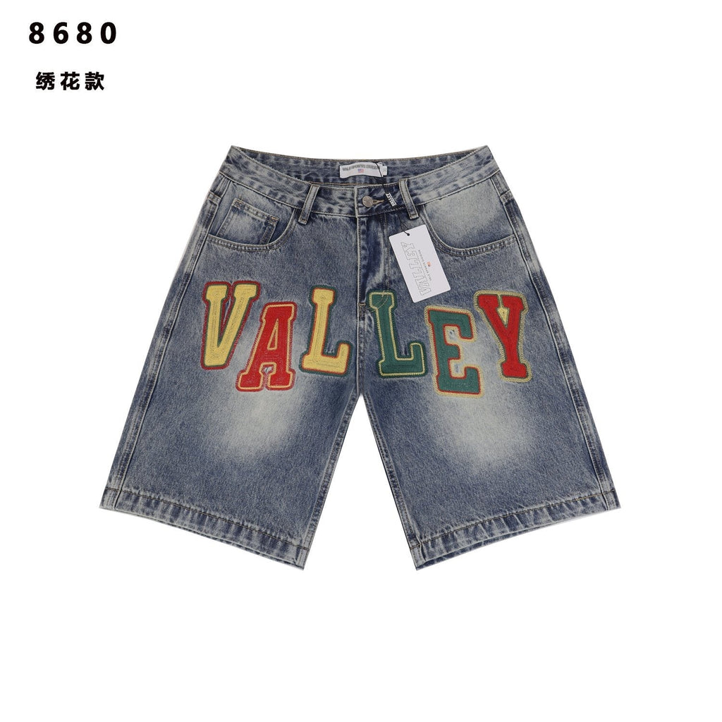 VALLEY Multicolor Embroidered Denim Shorts