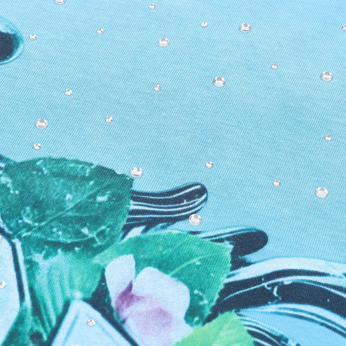 FIRST ROW Sky Blue Rhinestone Front & Back Graphic T-Shirt