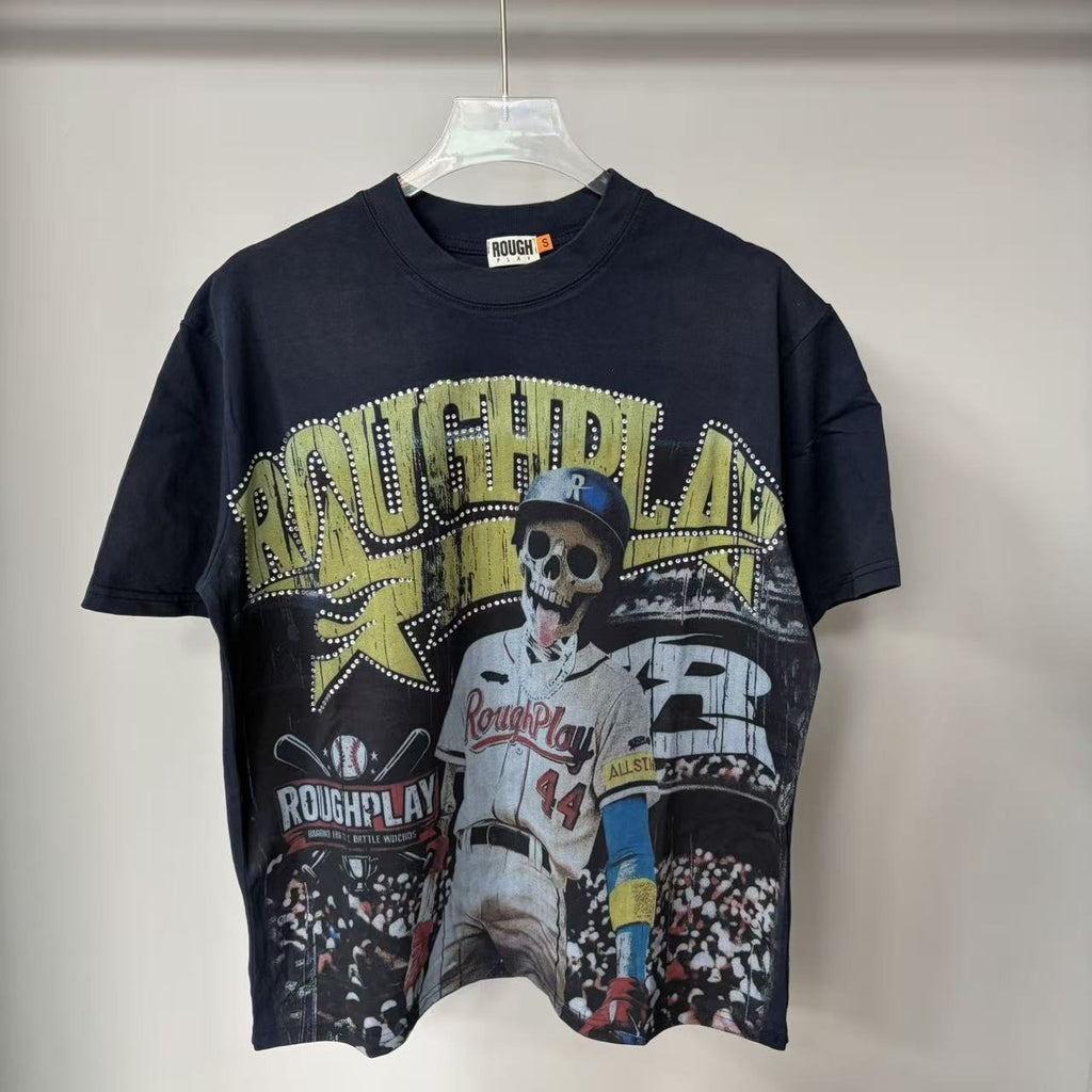 Rough Play Baseball Skeleton Graphic T-Shirt