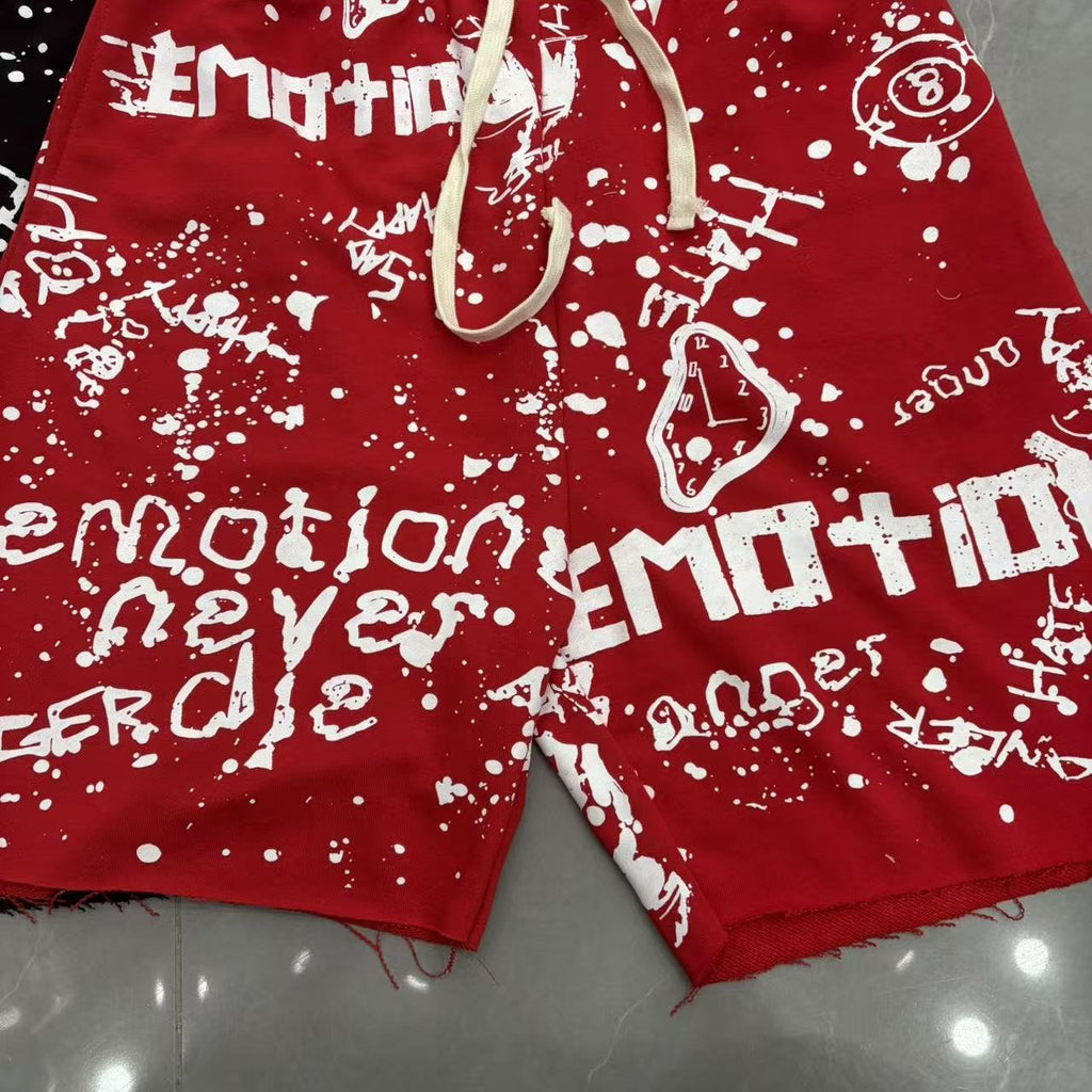 MIXED EMOTION Graffiti Paint Splatter Drawstring Shorts