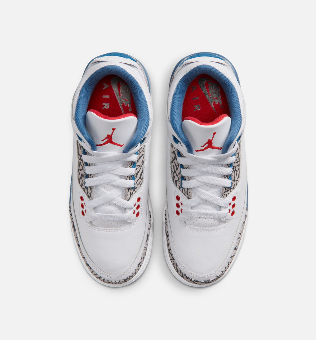 Air Jordan 3 Retro OG True Blue Grade School Lifestyle Shoe - White/Fire Red/True Blue