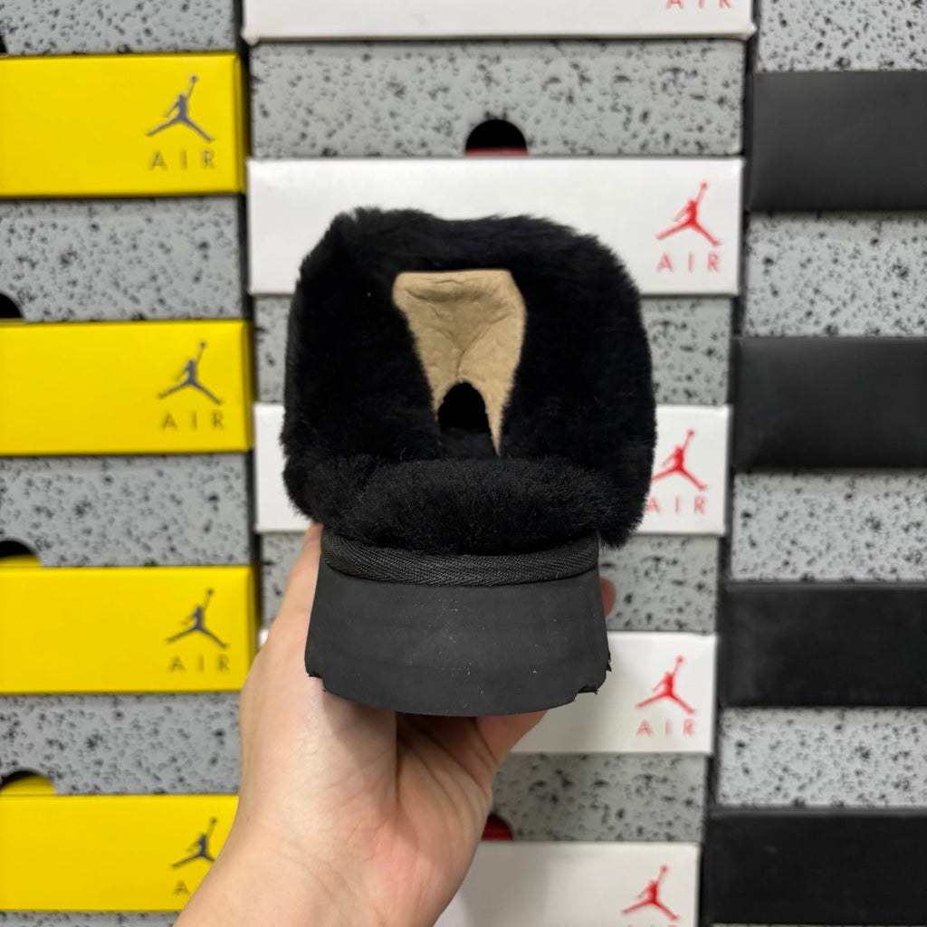 UGG Tazz Platform Slipper – Women's Sherpa-Cuff Suede Mule in Black