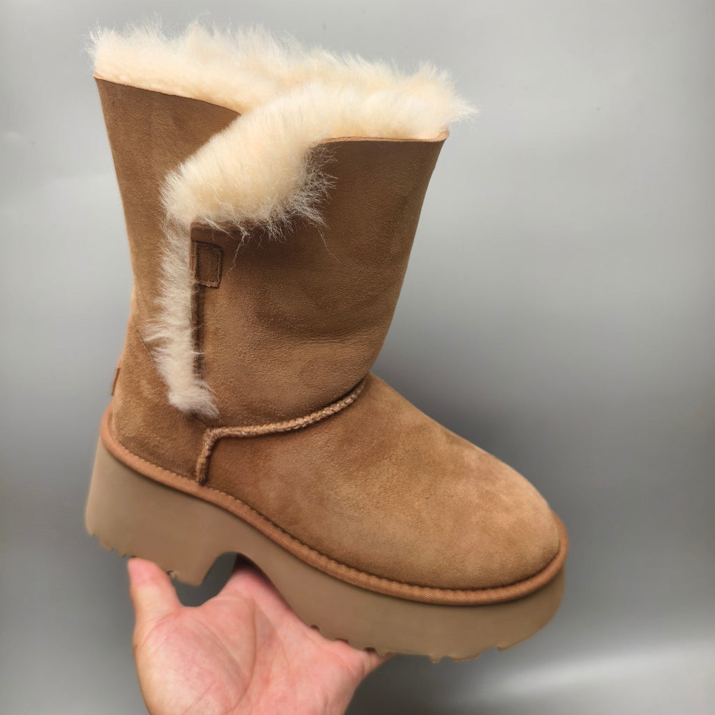 Chestnut Wedge Chunky Sole Mid-Calf Fashion Boots — New Arrival | In Stock