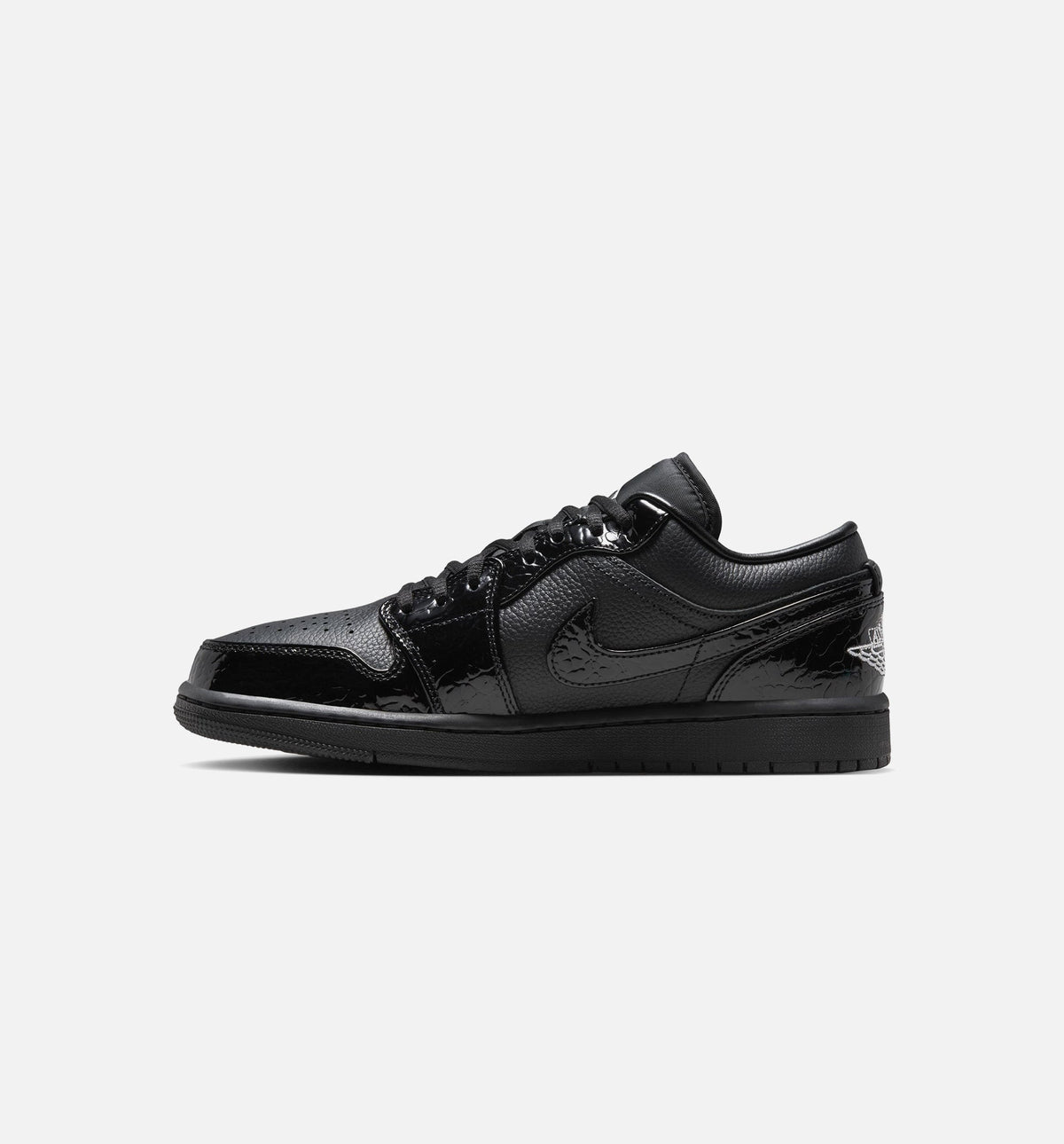 Air Jordan 1 Low Patent Elephant Women's Lifestyle Shoe – Black / White / Metallic Silver