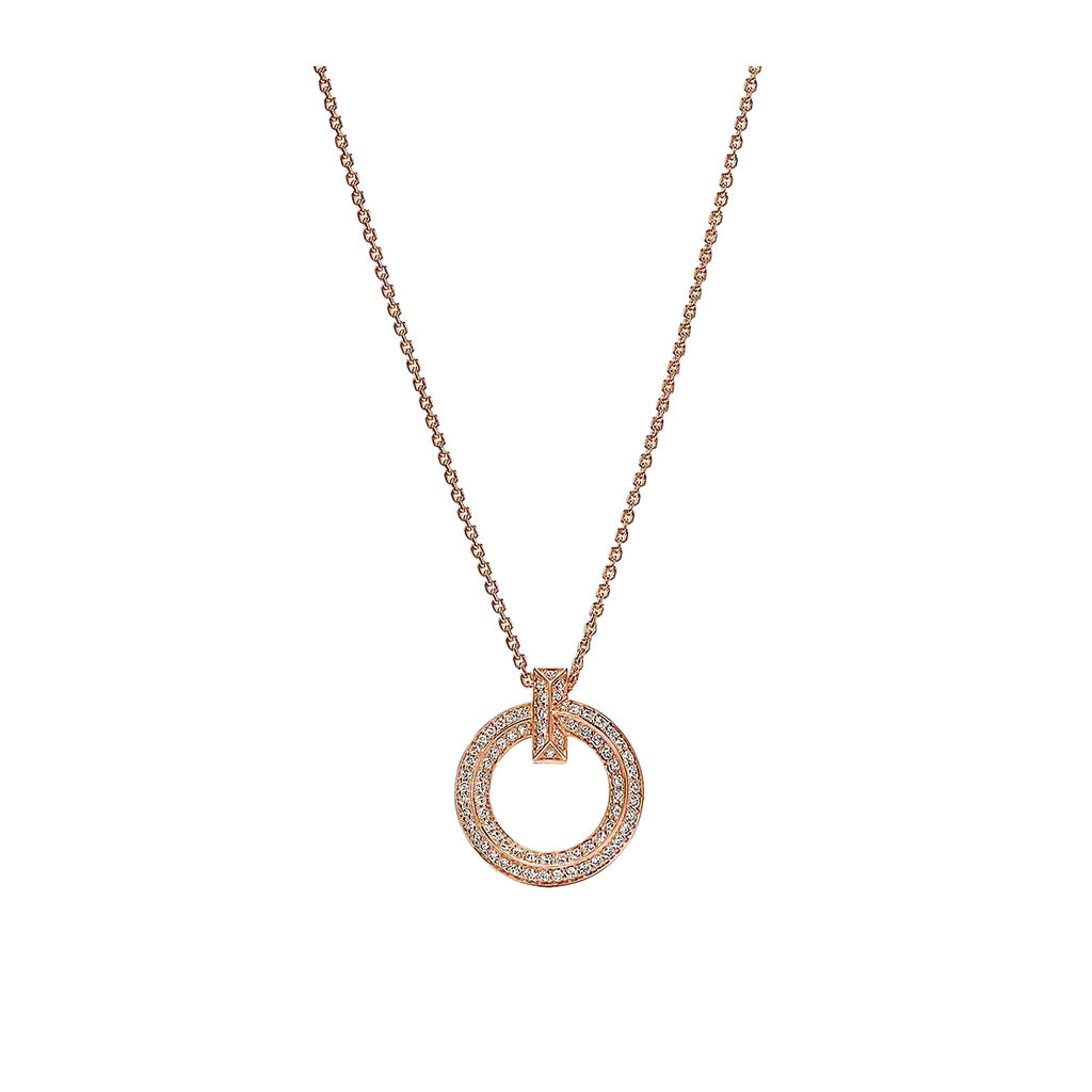 Tiffany Style T Motif Cubic Zirconia 18K Gold-Plated Necklace