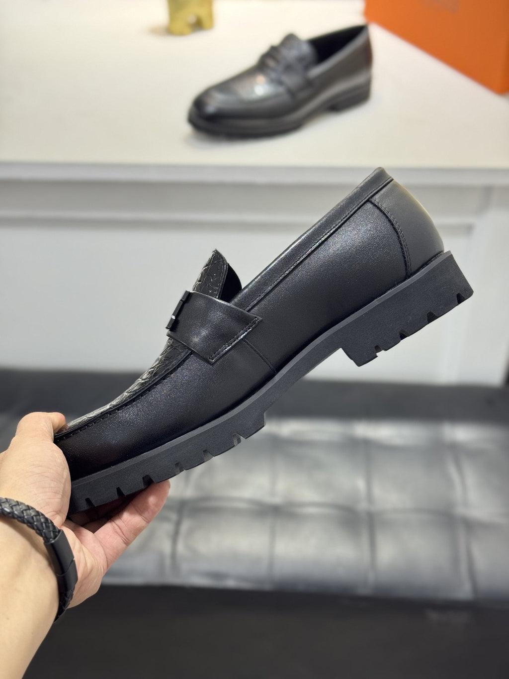 Hermès Men's Black Knot Lug Sole Loafers