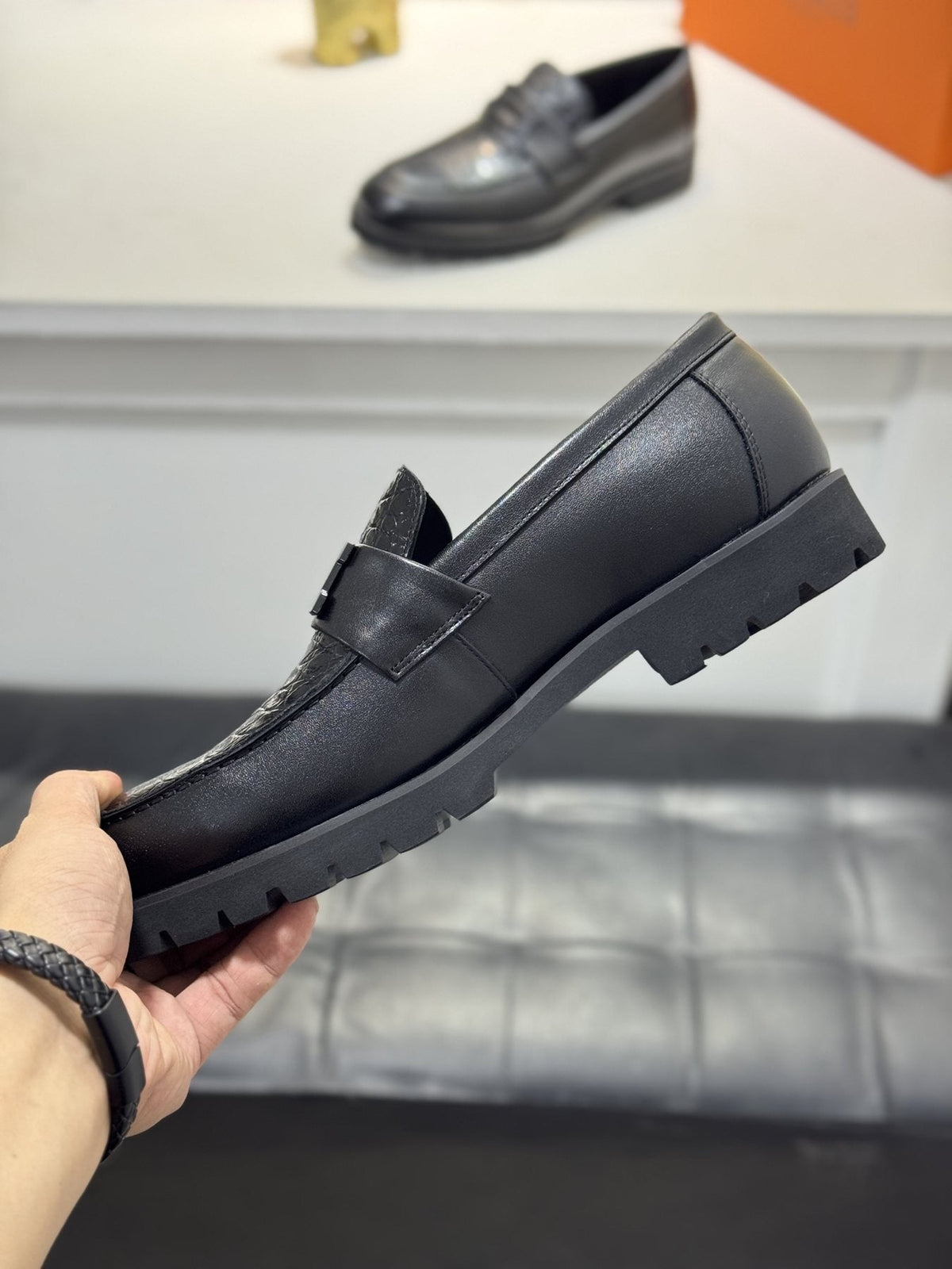 Hermès Men's Black Knot Lug Sole Loafers
