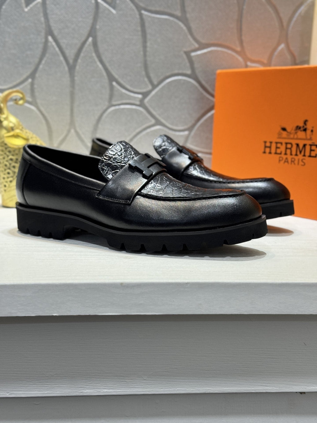 Hermès Men's Black Knot Lug Sole Loafers