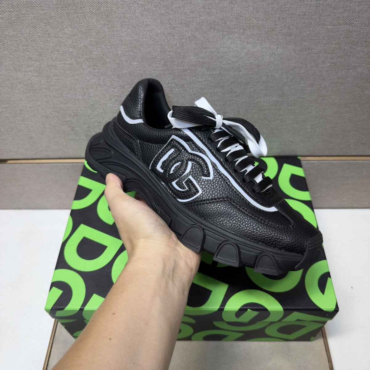 Black Mixed-Material Low-Top Sneakers