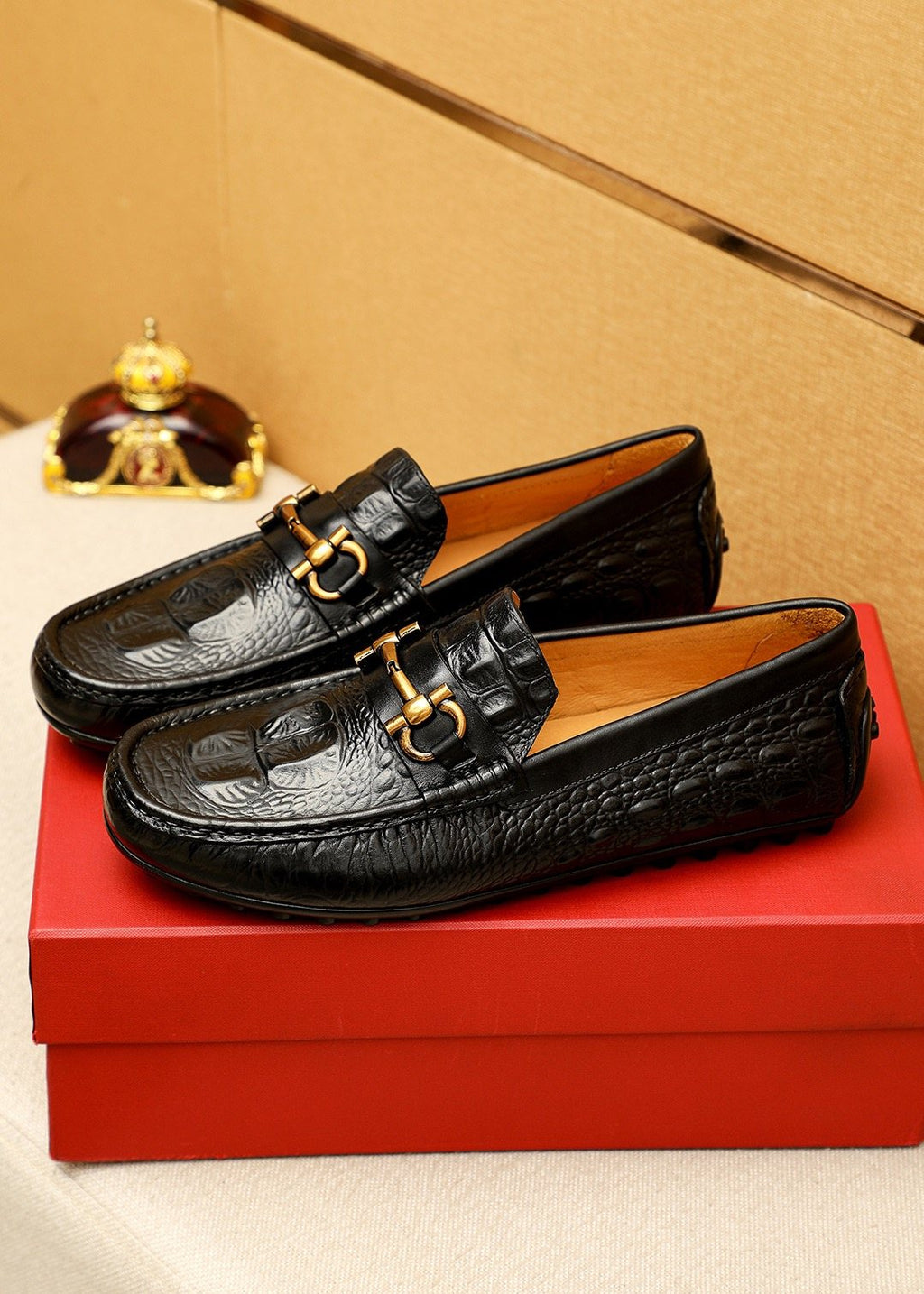 Ferragamo Black Embossed Leather Loafers