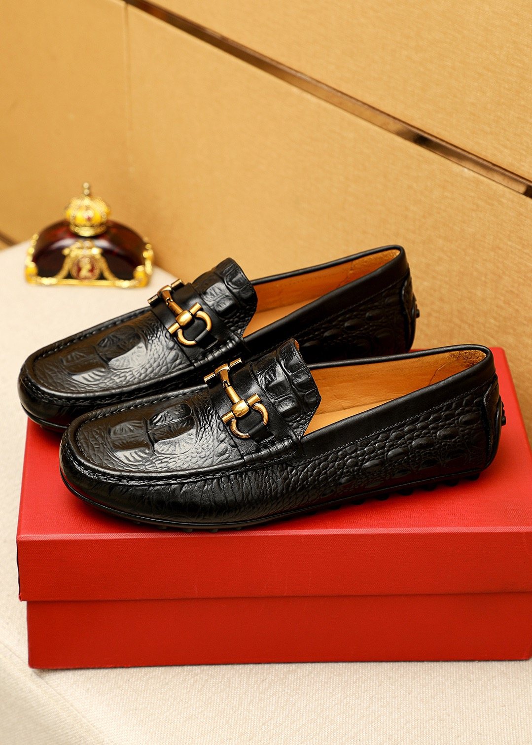 Ferragamo Black Embossed Leather Loafers