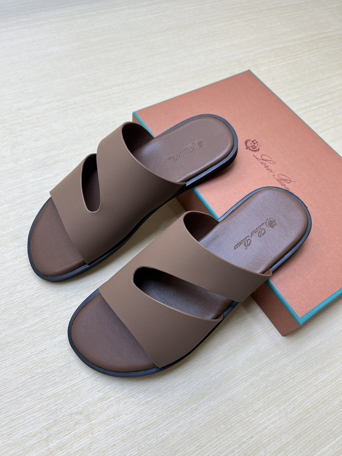 Loro Piana Taupe Brown Crossover Slide Sandals