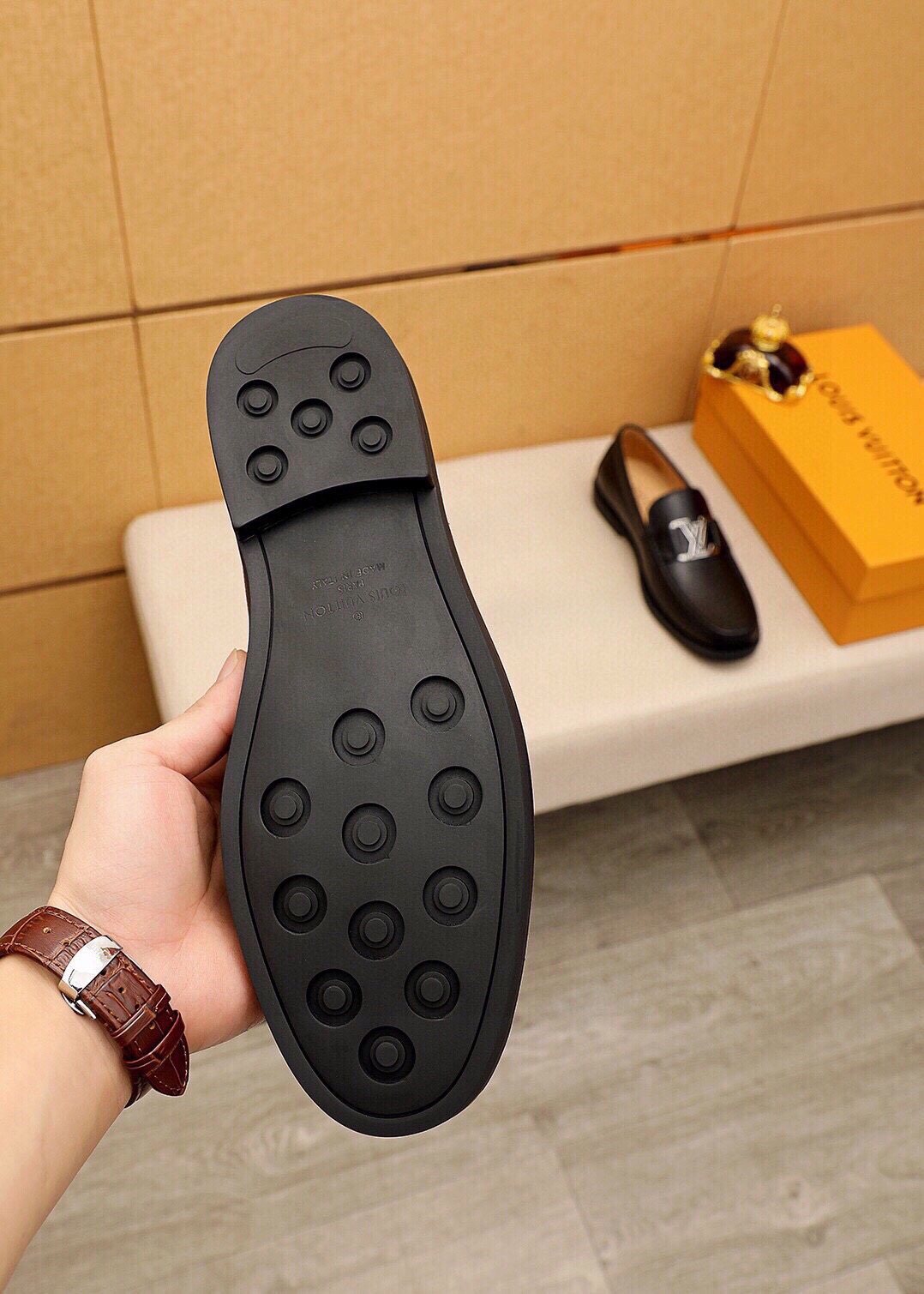 Louis Vuitton Black Leather Hardware Loafers - Rubber Outsole