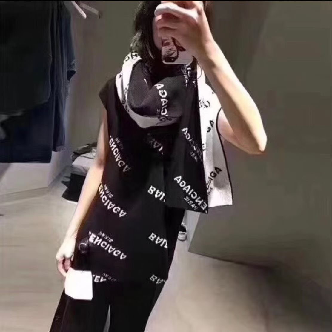 Balenciaga Black & White Knitted Scarf