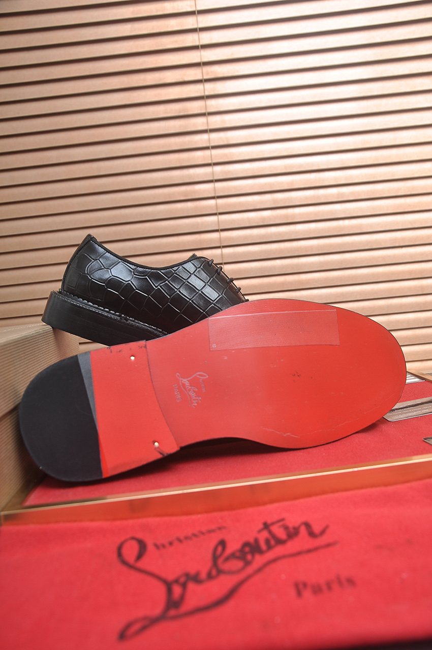 Christian Louboutin Men's Black Embossed Lace-Up Dress Shoes