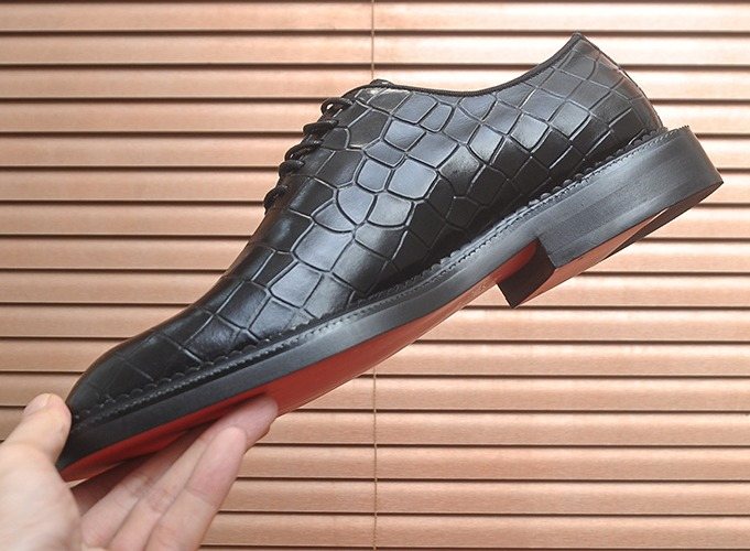 Christian Louboutin Men's Black Embossed Lace-Up Dress Shoes
