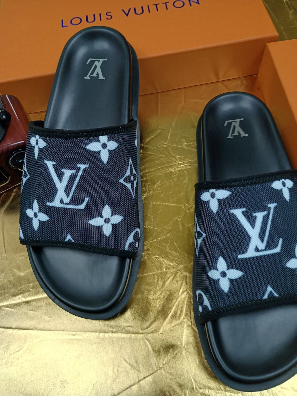 Louis Vuitton Navy Monogram Slide Sandals