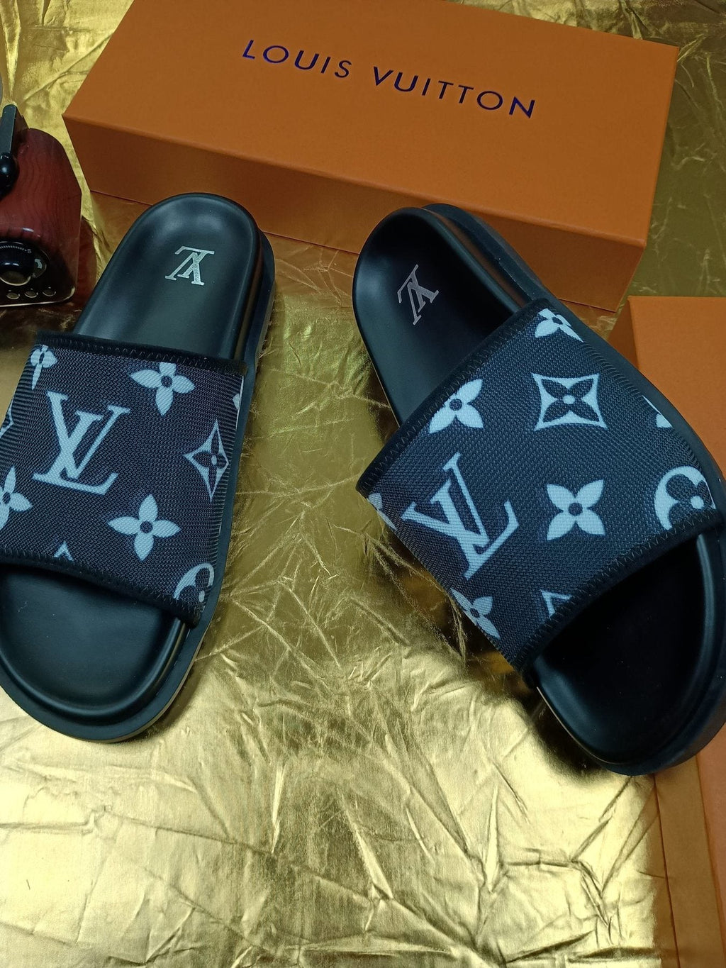 Louis Vuitton Navy Monogram Slide Sandals