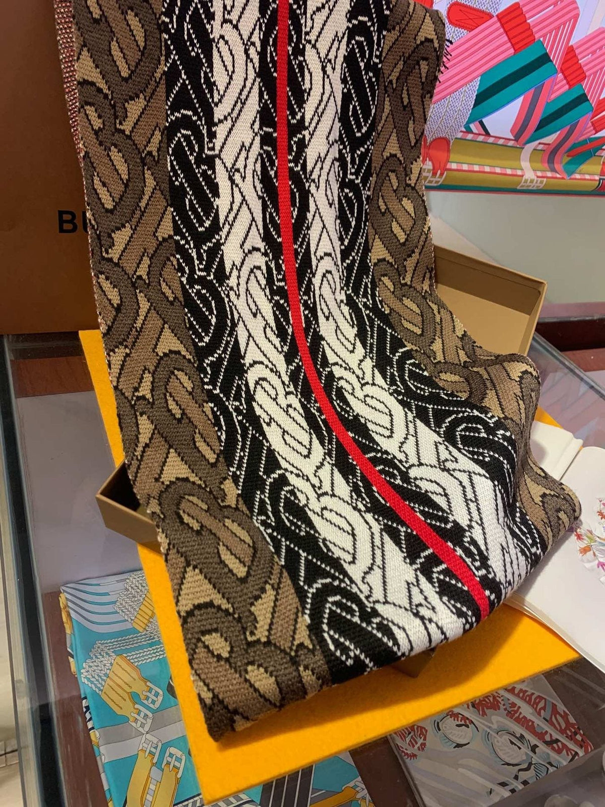 Burberry TB Monogram Fringed Scarf