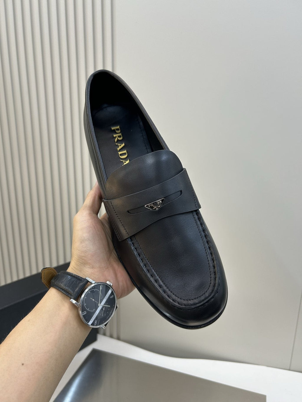 Prada Black Leather Penny Loafers