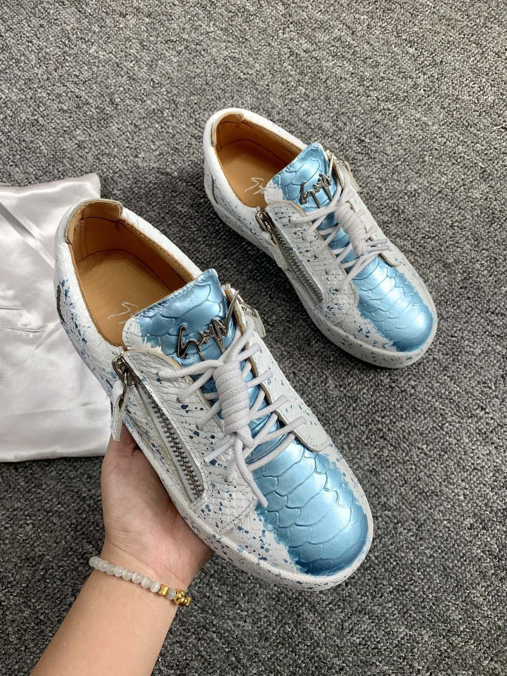Giuseppe Zanotti Blue Speckle Low-Top Sneakers