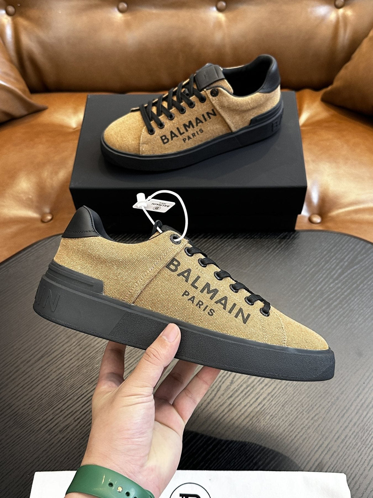 Balmain Tan and Black B-Skate Sneakers