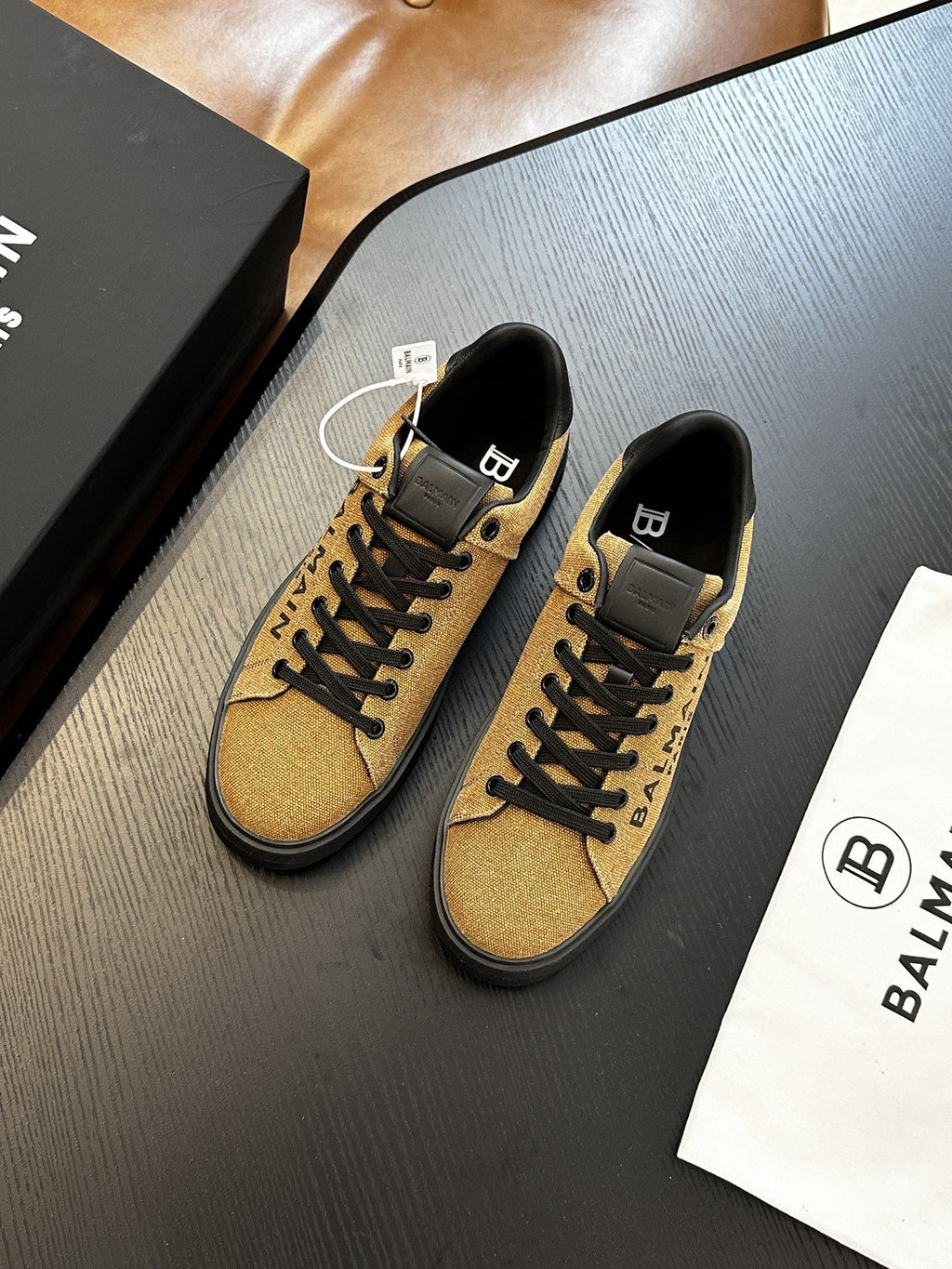 Balmain Tan and Black B-Skate Sneakers