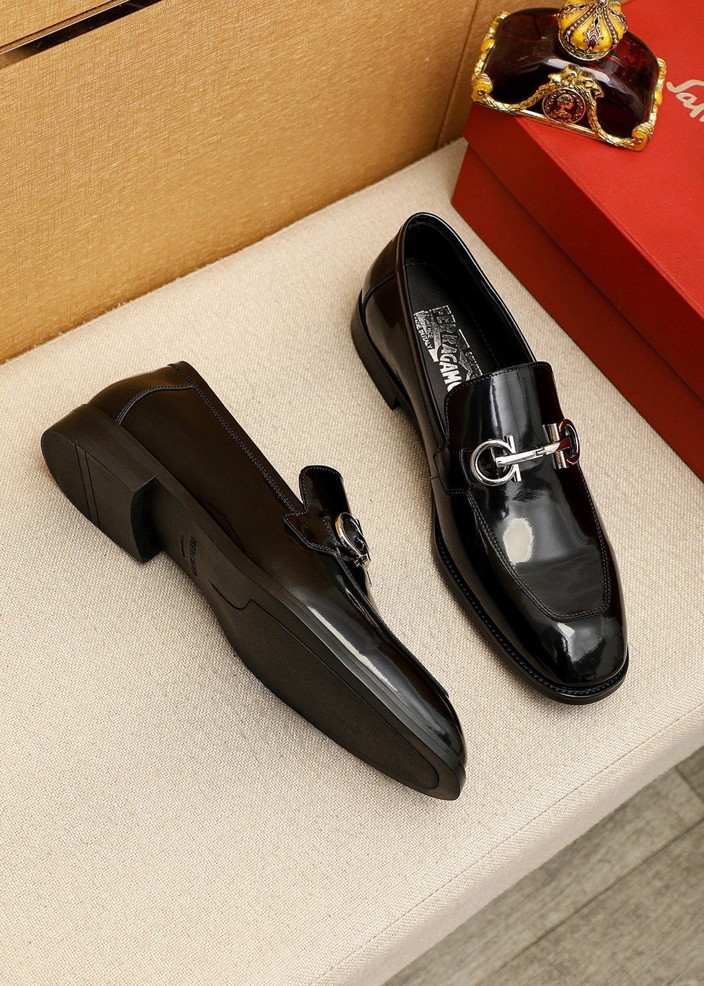 Ferragamo Men's Black Horsebit-Style Loafers