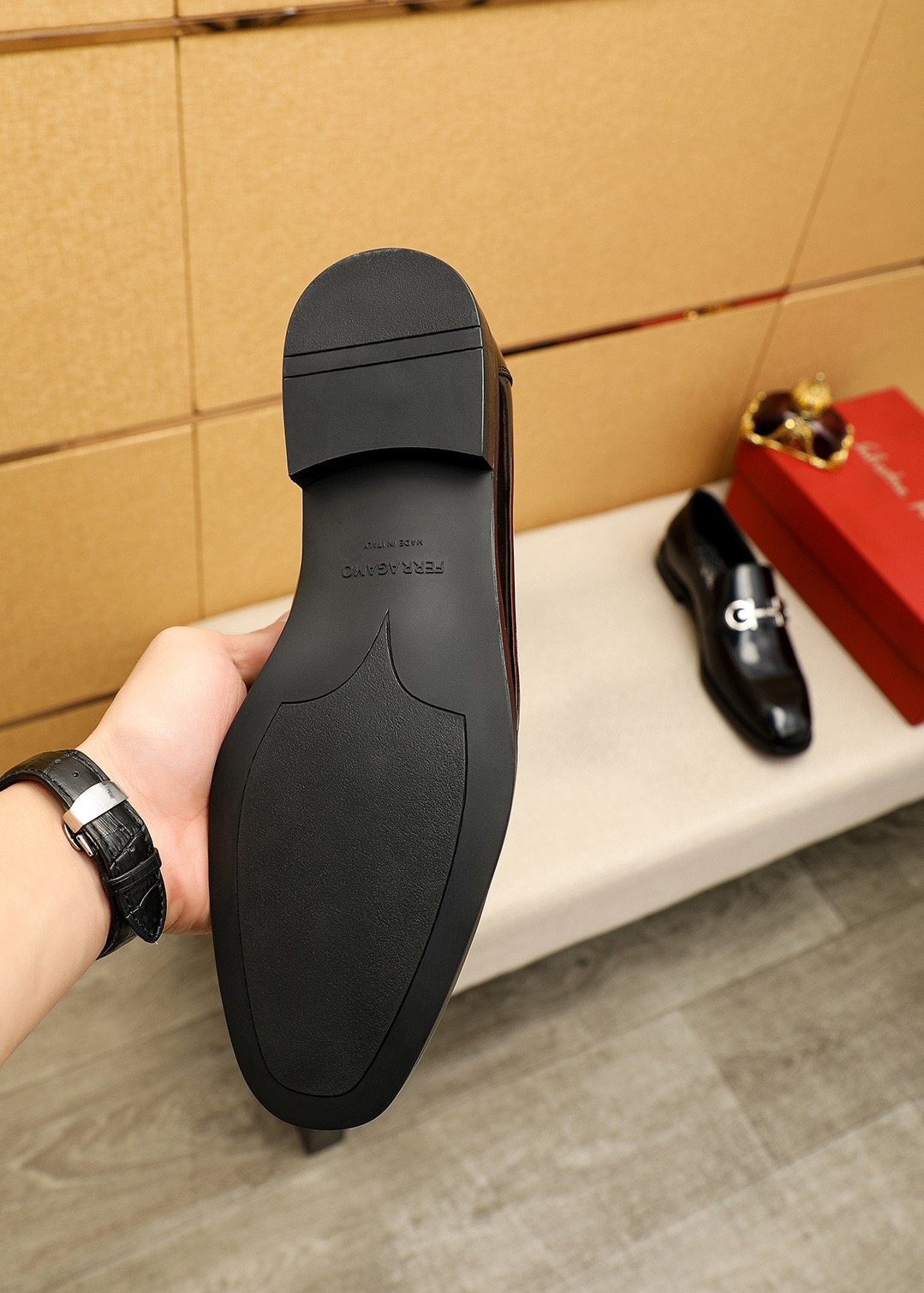 Ferragamo Men's Black Horsebit-Style Loafers